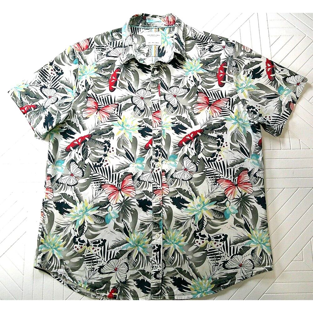 Hawaiian Mens Shirt Denim And Flower Comfy Leisure Wear Vacation Summer-Large